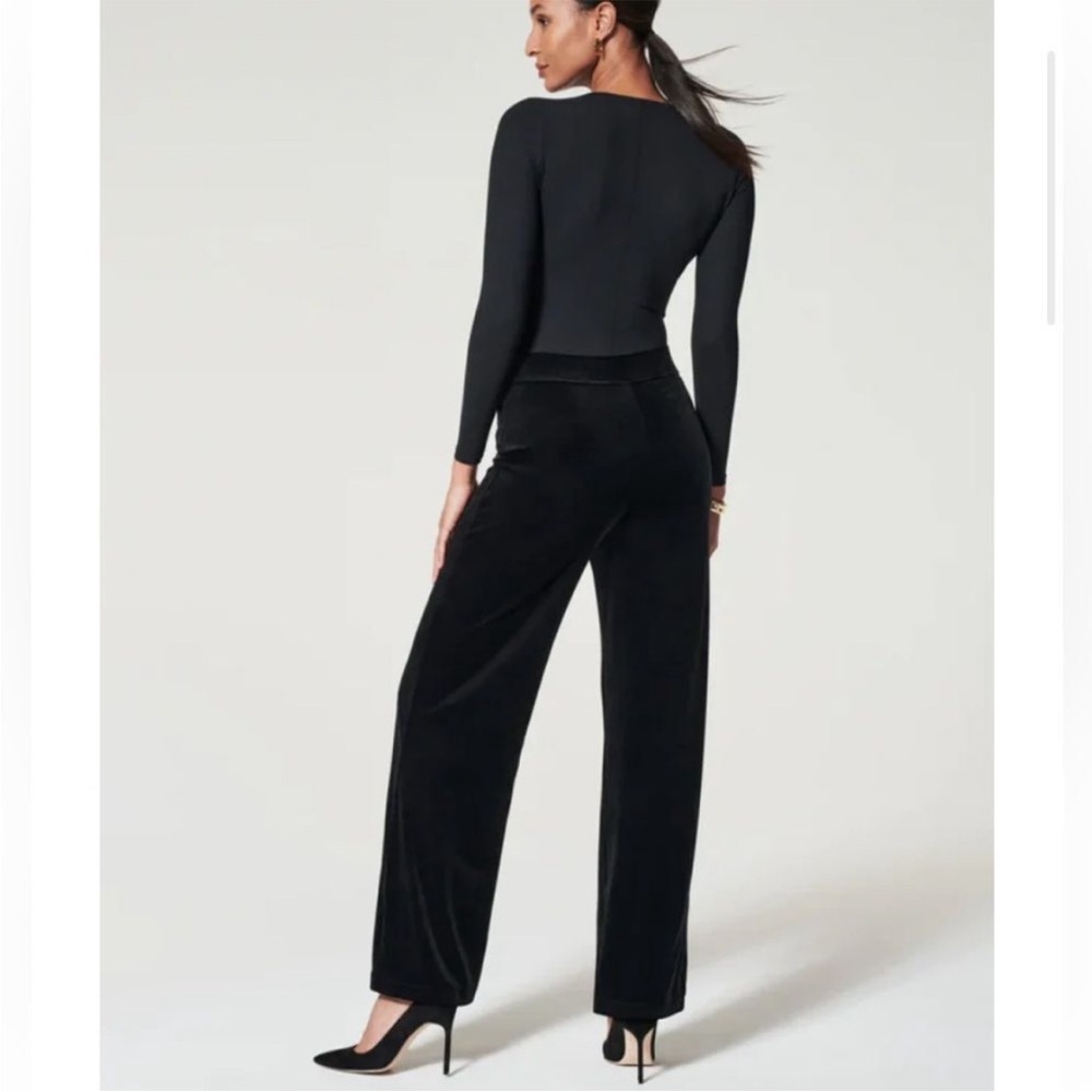 SPANX Velvet Front Slit Wide-Leg Pants Black‎ High Rise Pull On Size Medium
